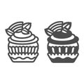 Cupcake with fruit jelly and mint line and solid icon, pastry concept, fruit jam muffin vector sign on white background