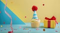 The cupcake and gift box. AI generated Royalty Free Stock Photo