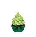 cupcake with green icing and sprinkles isolated on white Royalty Free Stock Photo