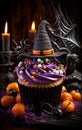 Cupcake on Halloween. Dessert on Halloween party