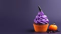 Cupcake on Halloween. Pumpkin Jack o lantern and ghost. Dessert on Halloween party. Muffin decorated with colored Royalty Free Stock Photo