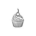 Cupcake hand drawn sketch icon.