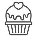 Cupcake with heart and glaze line icon, valentine day concept, muffin with icing sign on white background, cake with Royalty Free Stock Photo