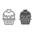 Cupcake with heart and glaze line and solid icon, valentine day concept, muffin with icing sign on white background Royalty Free Stock Photo
