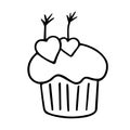 Cupcake with hearts, hand-drawn doodle romantic baking. Love feelings,design Valentine\'s Day, drawing by ink, pen,marker.