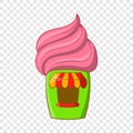 Cupcake house icon, cartoon style