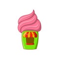 Cupcake house icon, cartoon style