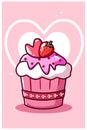 Cupcake ice cream with strawberry in valentine day cartoon illustration Royalty Free Stock Photo