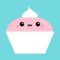 Cupcake icon. Cute cartoon kawaii funny smiling baby character. Face with eyes, mouth, blush cheek. Happy Valentines day sign