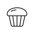 Cupcake icon. Linear logo of muffin for packaging design. Bakery or confectionery symbol. Black simple illustration of small