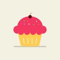 Cupcake icon, pinky cupcake with cherry, vector, illustration Royalty Free Stock Photo