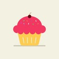 Cupcake icon, pinky cupcake with cherry, vector, illustration Royalty Free Stock Photo