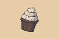 Cupcake icon for your design. Vector illustration. Good for leaflets, cards, posters, prints, menu, booklets.