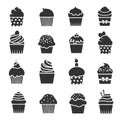 Cupcake icons. Dessert baking black and white signs