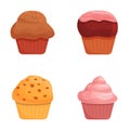 Cupcake icons set cartoon vector. Cupcake and muffin various flavor and color Royalty Free Stock Photo
