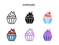 Cupcake icons set with different styles.