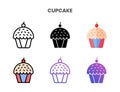 Cupcake icons set with different styles. Royalty Free Stock Photo