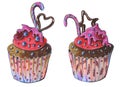 Cupcakes with cherry. Food Illustration