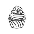 Cupcake line art hand drawn style doodle drawing black and white Royalty Free Stock Photo