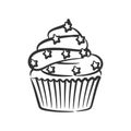 Cupcake line art hand drawn style doodle drawing black and white Royalty Free Stock Photo