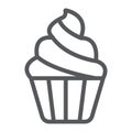 Cupcake line icon, sweet and food, muffin sign, vector graphics, a linear pattern on a white background.