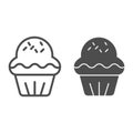 Cupcake line and solid icon. Pastry cake dessert, delicious sweet muffin symbol, outline style pictogram on white