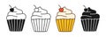 Cupcake linear doodle icon stamp simple contour muffin sign sweet pastries outline vector drawn