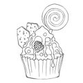 cupcake with lollypop line sketch