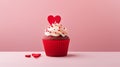 Cupcake with Love and Pink Wallpaper, Generative ai