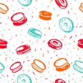 Cupcake, macaroon and muffin bright hand drawn seamless pattern. Hand drawn items collection. Vector illustration for Royalty Free Stock Photo