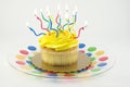 Cupcake with Many Lit Candles Royalty Free Stock Photo