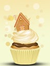 Cupcake with marzipan house Royalty Free Stock Photo