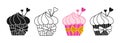 Cupcake muffin cartoon symbol doodle stamp stylized set pastry cake cream design sign linear vector