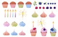 Cupcake, muffin constructor kit, cake cups. Cupcake constructor. Create your dessert. Elements of cupcake, meringue