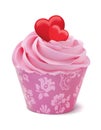 Cupcake or muffin decorated with hearts.