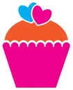 Cupcake or muffin decorated with hearts for Valentine