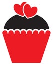 Cupcake or muffin decorated with hearts for Valentine