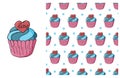 Cupcake, muffin. Set of element and seamless pattern