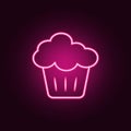 Cupcake neon icon. Elements of fast food set. Simple icon for websites, web design, mobile app, info graphics