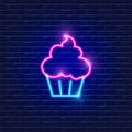 Cupcake neon icon. Vector illustration of food concept. Sign for web design