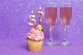 Cupcake With Number And Glasses With Wine For Birthday Or Anniversary Celebration Royalty Free Stock Photo