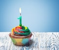 Cupcake with number one Royalty Free Stock Photo