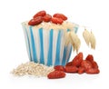 Cupcake from oat bran decorated with goji berry Royalty Free Stock Photo