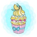 Cupcake with orange on a blue background. Vector illustration Royalty Free Stock Photo