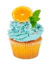 Cupcake with orange and fresh mint isolated on white Royalty Free Stock Photo