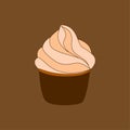 Cupcake pastry icon. Creamy dessert isolated on brwon background. Bakery design logo. Sweets shop symbol template. Vector