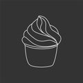 Cupcake pastry isolated icon. Line art style creamy dessert isolated on gray background. Bakery design logo. Sweets shop symbol Royalty Free Stock Photo