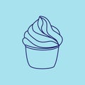 Cupcake pastry isolated icon. Line art style creamy dessert isolated on light blue background. Bakery design logo. Sweets shop Royalty Free Stock Photo