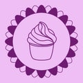 Cupcake pastry isolated icon. Line art style creamy dessert isolated on pink background. Bakery design logo in round Royalty Free Stock Photo