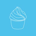 Cupcake pastry isolated icon. Line art style creamy dessert isolated on light blue background. Bakery design logo. Sweets shop Royalty Free Stock Photo